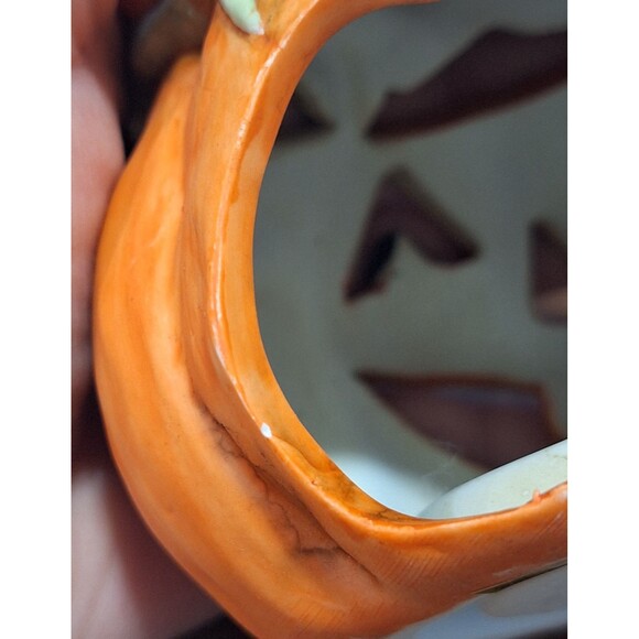 Vintage Creepy Halloween Witch Tealight Pumpkin Green Lizard Skull Tall Taiwan - Picture 11 of 11